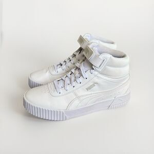 Puma Carina Mid Lace Up Womens White Sneakers Casual Shoes Size 8